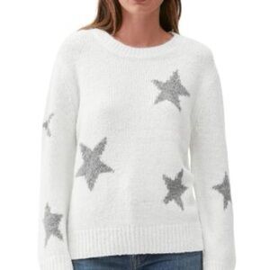 Pink Rose White Fuzzy Star Knit Sweater - Size Medium